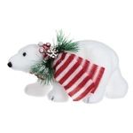 Casa si Gradina - Decoratiuni - Decoratiuni de sezon - Figurina Decorativa de Caciun Urs Polar din Spuma Alba cu Fular cu Dungi Vasc 21cm - Infinity.ro