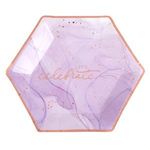 Ingrijire personala si Cosmetice - Dezinfectante - Manusi unica folosinta - Farfurii hexagonale din carton, Lila Marble cu folie aurie, 23cm, 6 buc - Infinity.ro