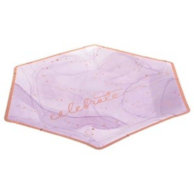 Ingrijire personala si Cosmetice - Dezinfectante - Manusi unica folosinta - Farfurii hexagonale din carton, Lila Marble cu folie aurie, 23cm, 6 buc - Infinity.ro
