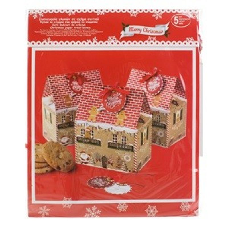 Casa si Gradina - Decoratiuni - Decoratiuni de sezon - Cutii Dulciuri din Hartie Casa de Turta Dulce 11.5x7.5x7.5cm - 5buc - Infinity.ro