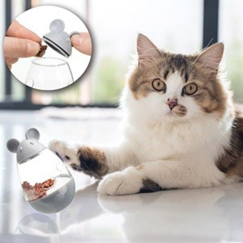 Petshop - Hrana - Hrana pisici - Hrana uscata pisici - Jucarie pentru pisici cu distribuire recompense, 10 cm, Gri - Infinity.ro