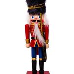 Casa si Gradina - Decoratiuni - Decoratiuni de sezon - Soldat din Lemn Decorativ de Craciun, Uniforma Rosie Albastra, Caciula Neagra de Blana, 20cm - Infinity.ro