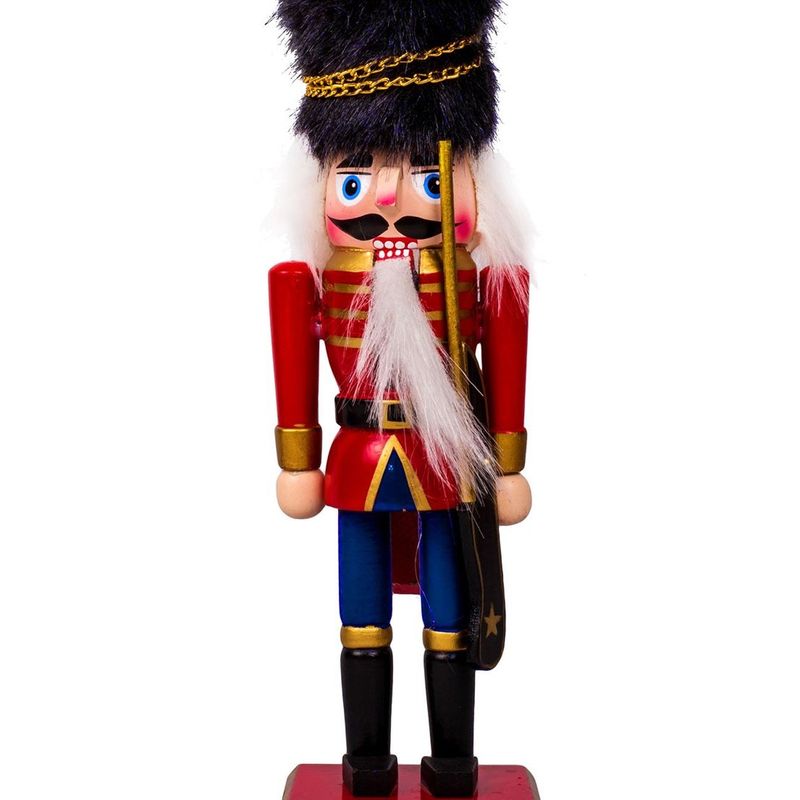 Casa si Gradina - Decoratiuni - Decoratiuni de sezon - Soldat din Lemn Decorativ de Craciun, Uniforma Rosie Albastra, Caciula Neagra de Blana, 20cm - Infinity.ro