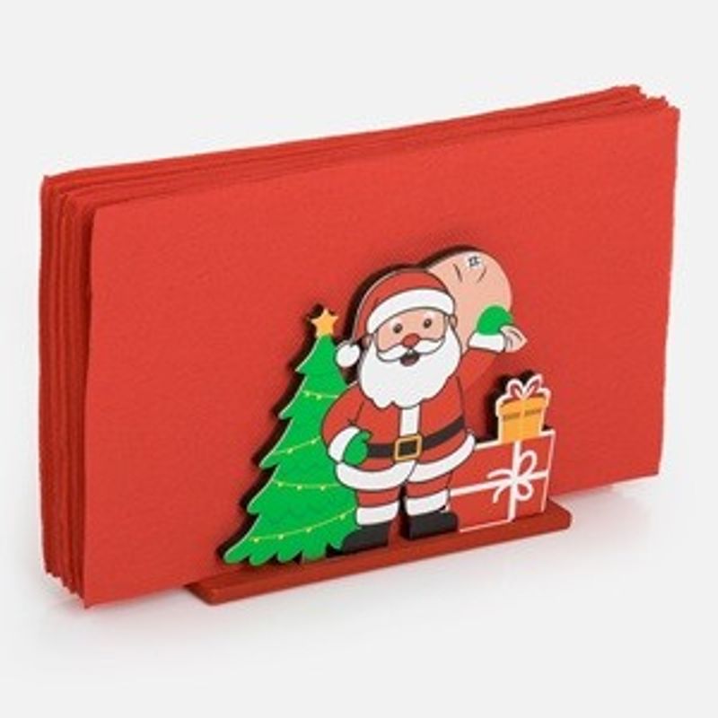 Casa si Gradina - Decoratiuni - Decoratiuni de sezon - Suport pentru Servetele de Craciun din Lemn Mos Craciun 12x5x9cm - Infinity.ro