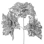 Casa si Gradina - Decoratiuni - Obiecte decorative - Plante artificiale - Ramura Decorativa de Craciun Flori Glitter Argintiu 26cm - Infinity.ro