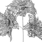 Casa si Gradina - Decoratiuni - Obiecte decorative - Plante artificiale - Ramura Decorativa de Craciun Flori Glitter Argintiu 26cm - Infinity.ro