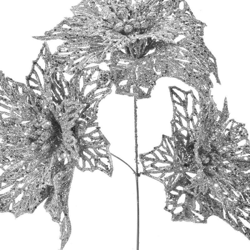 Casa si Gradina - Decoratiuni - Obiecte decorative - Plante artificiale - Ramura Decorativa de Craciun Flori Glitter Argintiu 26cm - Infinity.ro