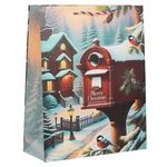 Casa si Gradina - Decoratiuni - Decoratiuni de sezon - Sacosa cadou de Craciun vintage cu glitter holografic, 26x10x32cm - Infinity.ro