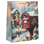 Casa si Gradina - Decoratiuni - Decoratiuni de sezon - Sacosa cadou de Craciun vintage cu glitter holografic, 26x10x32cm - Infinity.ro