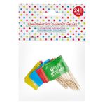 Casa si Gradina - Bucatarie si vesela - Vesela si tacamuri - Platouri de bucatarie - Scobitori decorative cu stegulete Happy Birthday, 24 buc, 6.5 cm, Multicolor - Infinity.ro