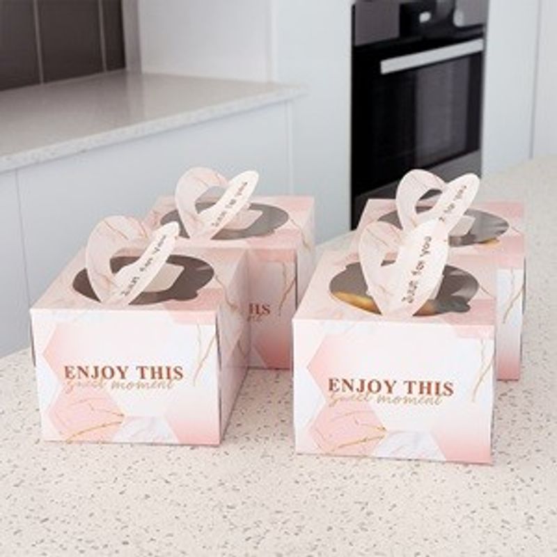 Casa si Gradina - Bucatarie si vesela - Organizare si depozitare bucatarie - Cutii alimentare - Cutii din Hârtie pentru Dulciuri, Roz Marble, 15x15x12 cm, Set 4 buc - Infinity.ro