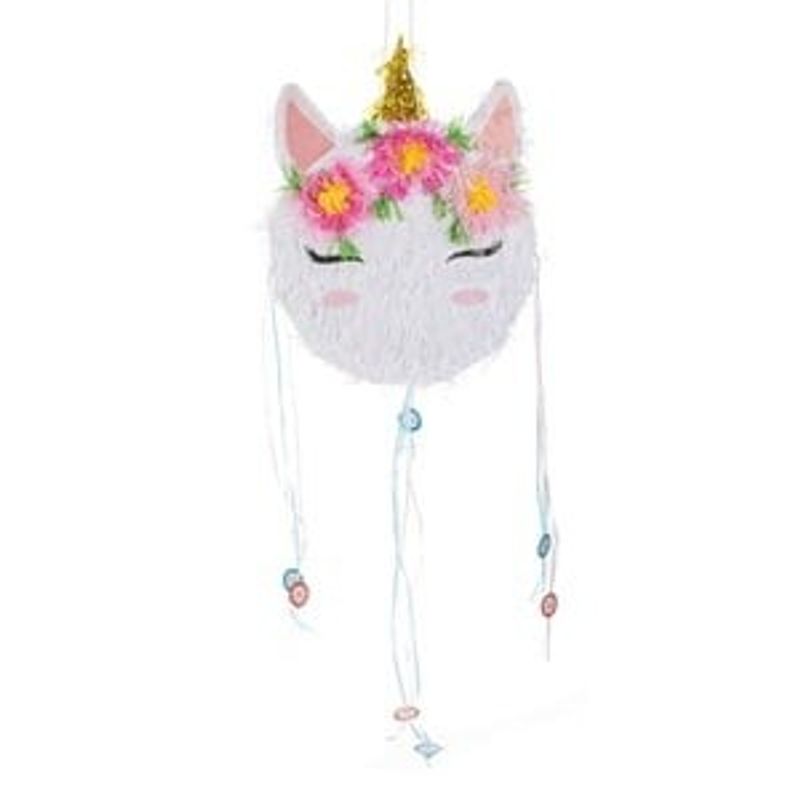 Casa si Gradina - Decoratiuni - Decoratiuni petrecere - Accesorii pentru petrecere - Pinata de Petrecere Cap de Unicorn, 35.5x8.5x50cm, Alba cu Flori Colorate - Infinity.ro