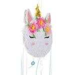 Casa si Gradina - Decoratiuni - Decoratiuni petrecere - Accesorii pentru petrecere - Pinata de Petrecere Cap de Unicorn, 35.5x8.5x50cm, Alba cu Flori Colorate - Infinity.ro