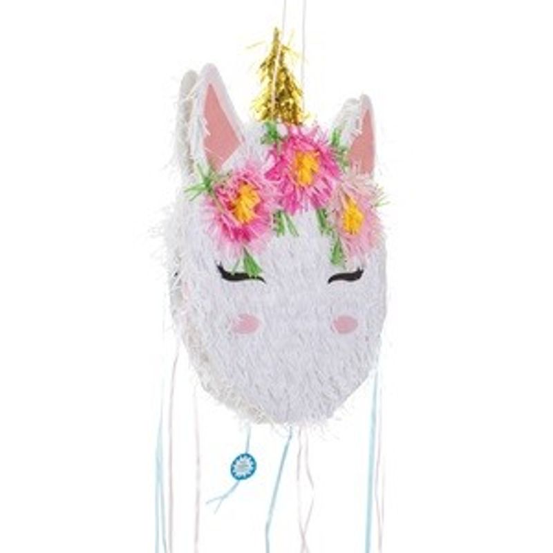 Casa si Gradina - Decoratiuni - Decoratiuni petrecere - Accesorii pentru petrecere - Pinata de Petrecere Cap de Unicorn, 35.5x8.5x50cm, Alba cu Flori Colorate - Infinity.ro