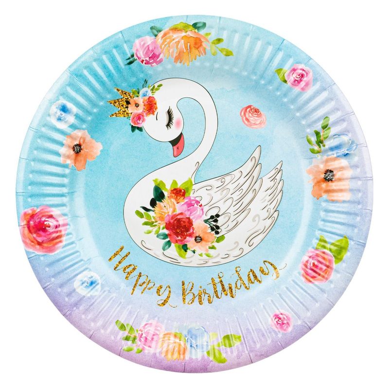 Casa si Gradina - Decoratiuni - Decoratiuni petrecere - Vesela pentru petrecere - Farfurii de carton cu model lebada, 23 cm, set 6 buc, albastre - Infinity.ro