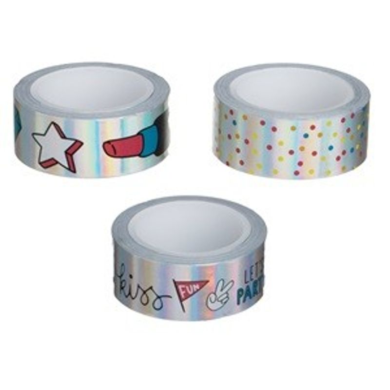 Carti si Birotica - Birotica - Accesorii de birou - Benzi adezive - Benzi adezive washi tape argintii holografice cu modele, 5m x 1,5cm, 3 buc - Infinity.ro