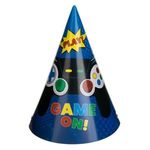 Casa si Gradina - Decoratiuni - Decoratiuni petrecere - Accesorii pentru petrecere - Coifuri de petrecere din carton, Albastre cu model Game On, 16cm, 6 buc - Infinity.ro