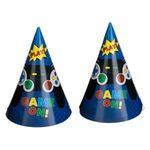 Casa si Gradina - Decoratiuni - Decoratiuni petrecere - Accesorii pentru petrecere - Coifuri de petrecere din carton, Albastre cu model Game On, 16cm, 6 buc - Infinity.ro