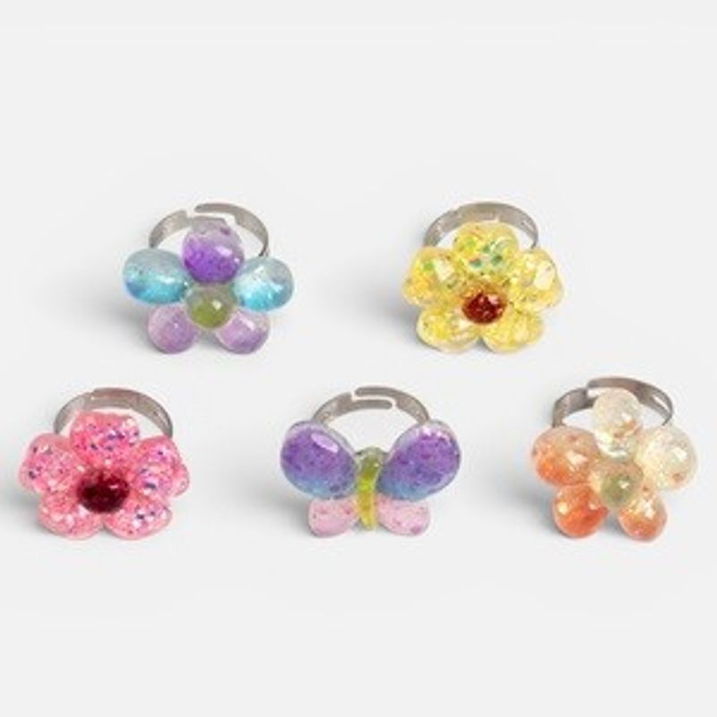 Fashion, accesorii si bijuterii - Copii - Accesorii copii - Bijuterii si ceasuri copii - Inele pentru copii cu strasuri, efect frosty, 5 buc, argintii, marime reglabila - Infinity.ro