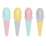 Casa si Gradina - Bucatarie si vesela - Ustensile bucatarie - Polonice, linguri si clesti de bucatarie - Linguri pentru inghetata din plastic, forma de cornet, culori pastel, 4 buc, 12x3cm - Infinity.ro