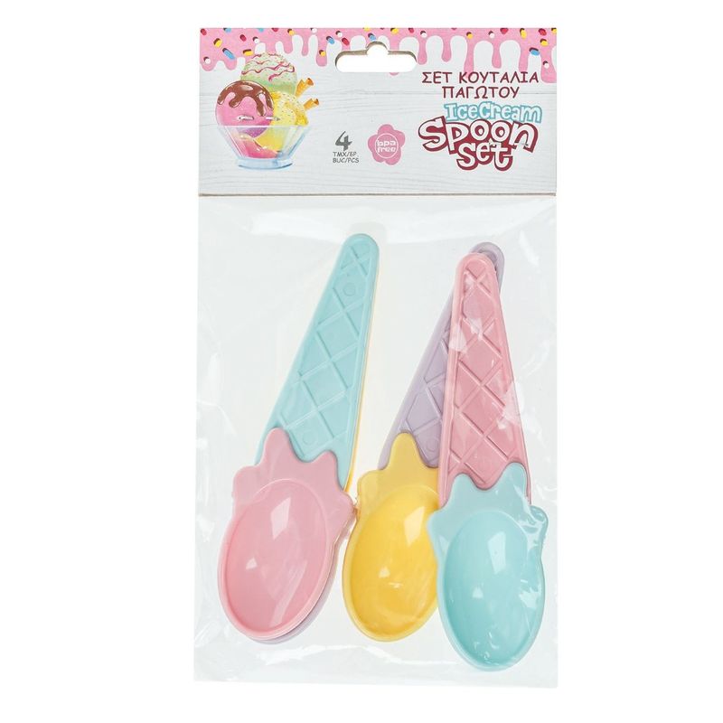 Casa si Gradina - Bucatarie si vesela - Ustensile bucatarie - Polonice, linguri si clesti de bucatarie - Linguri pentru inghetata din plastic, forma de cornet, culori pastel, 4 buc, 12x3cm - Infinity.ro