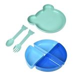Sport si Outdoor - Camping - Bucatarie de camping - Vesela camping - Set de servit masa cu furculita si lingura, model ursulet, bleu-verde, 7 piese - Infinity.ro