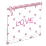 Carti si Birotica - Birotica - Articole ambalare - Portfard Transparent cu Inimi Roz si Mesaj LOVE, 22.5x19cm - Infinity.ro