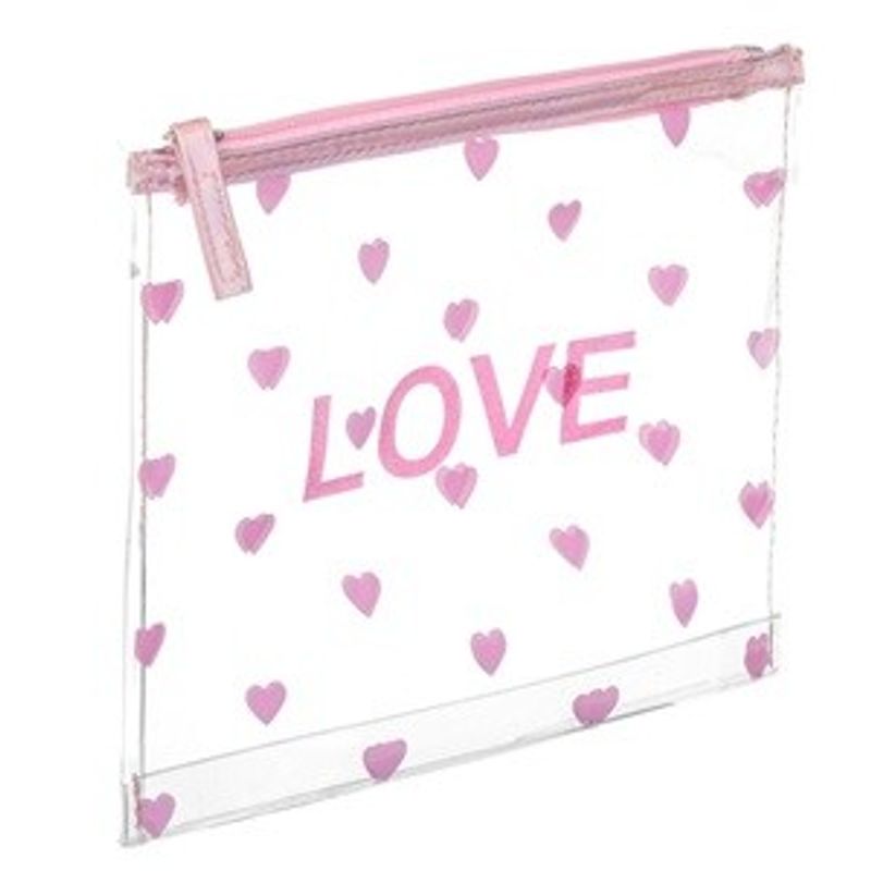 Carti si Birotica - Birotica - Articole ambalare - Portfard Transparent cu Inimi Roz si Mesaj LOVE, 22.5x19cm - Infinity.ro