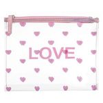 Carti si Birotica - Birotica - Articole ambalare - Portfard Transparent cu Inimi Roz si Mesaj LOVE, 22.5x19cm - Infinity.ro