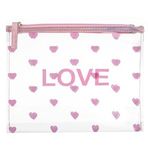Carti si Birotica - Birotica - Articole ambalare - Portfard Transparent cu Inimi Roz si Mesaj LOVE, 22.5x19cm - Infinity.ro