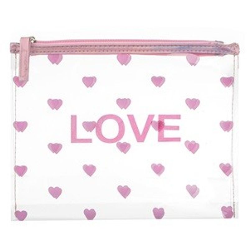 Carti si Birotica - Birotica - Articole ambalare - Portfard Transparent cu Inimi Roz si Mesaj LOVE, 22.5x19cm - Infinity.ro