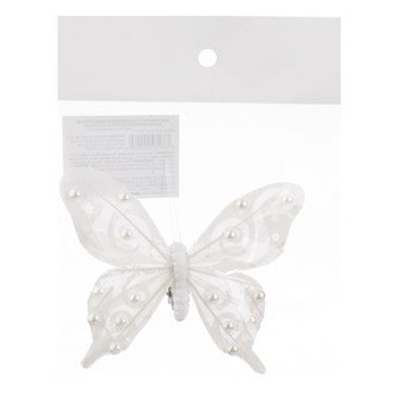Casa si Gradina - Textile si covoare - Perdele si draperii - Accesorii perdele si draperii - Fluture Decorativ Alb cu Margele pentru Perdele 11cm - Infinity.ro