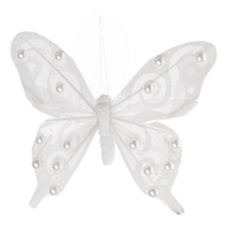 Casa si Gradina - Textile si covoare - Perdele si draperii - Accesorii perdele si draperii - Fluture Decorativ Alb cu Margele pentru Perdele 11cm - Infinity.ro