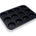 Casa si Gradina - Bucatarie si vesela - Vase pentru gatit - Tavi copt - Tava de copt neaderenta pentru muffins si cupcakes, 12 forme, 35x26.5x2.8 cm, neagra - Infinity.ro