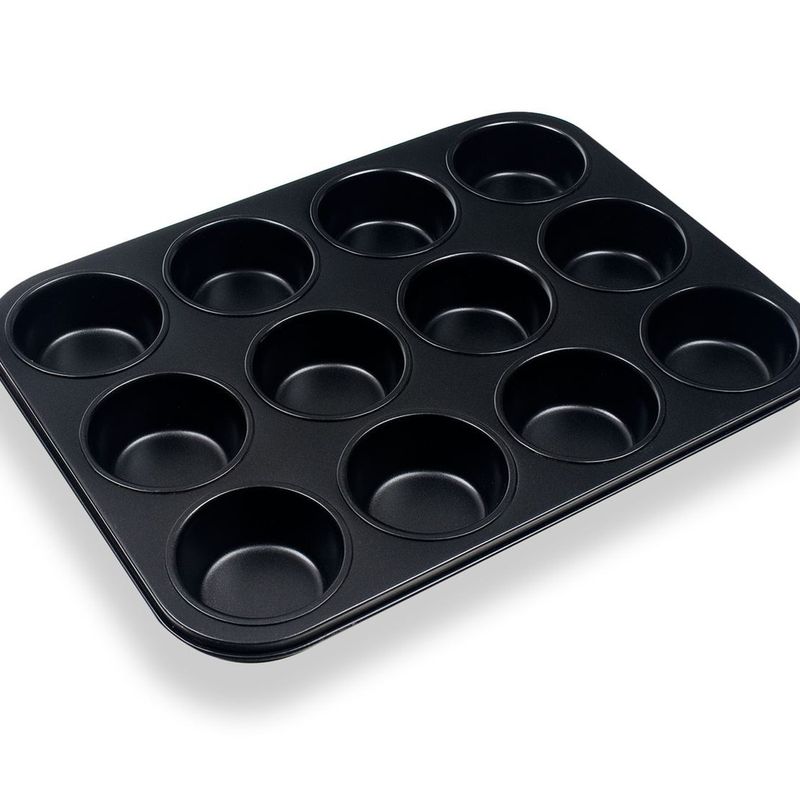 Casa si Gradina - Bucatarie si vesela - Vase pentru gatit - Tavi copt - Tava de copt neaderenta pentru muffins si cupcakes, 12 forme, 35x26.5x2.8 cm, neagra - Infinity.ro