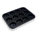 Casa si Gradina - Bucatarie si vesela - Vase pentru gatit - Tavi copt - Tava de copt neaderenta pentru muffins si cupcakes, 12 forme, 35x26.5x2.8 cm, neagra - Infinity.ro