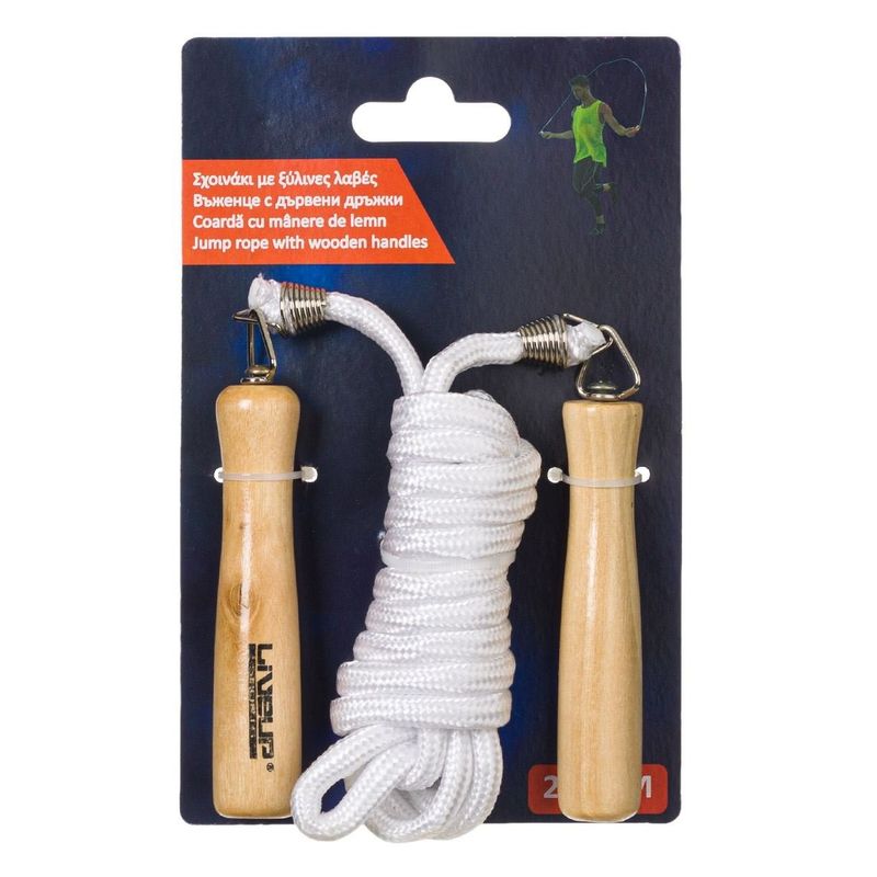 Sport si Outdoor - Fitness - Accesorii fitness - Corzi de sarit - Coarda de sarit cu manere din lemn, 2.8 m, Alba - Infinity.ro