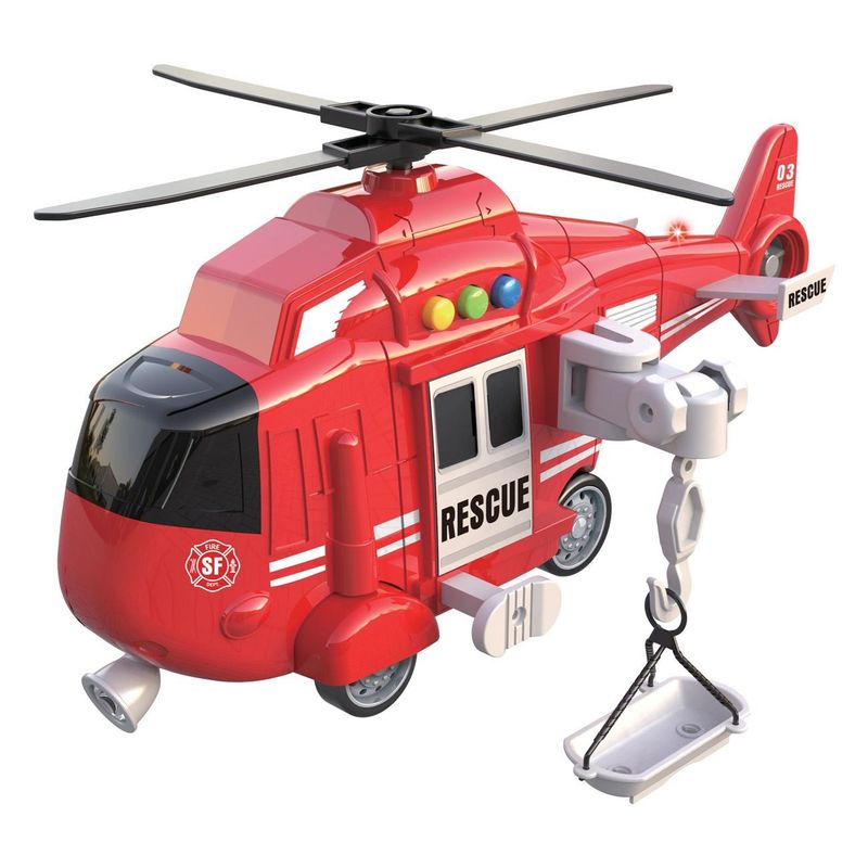 Jucarii, Copii si Bebe - Jucarii si jocuri - Vehicule si jucarii cu telecomanda - Elicoptere, avioane si nave de jucarie - Elicopter de salvare cu targa, lumini si sunete, rosie, 1:16 - Infinity.ro
