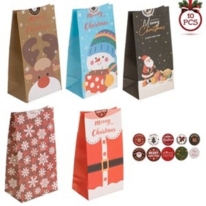 Market - Curatenie si intretinere casa - Produse bucatarie - Pungi si folii alimentare - Pungi de cadou pentru dulciuri, Set 10 buc, Multicolor, 12x8x23 cm, cu autocolante - Infinity.ro