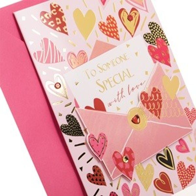 Market - Cadouri - Felicitari - Felicitare de Dragoste cu Model Litera cu Inimi, 13x19cm, cu Plic - Infinity.ro