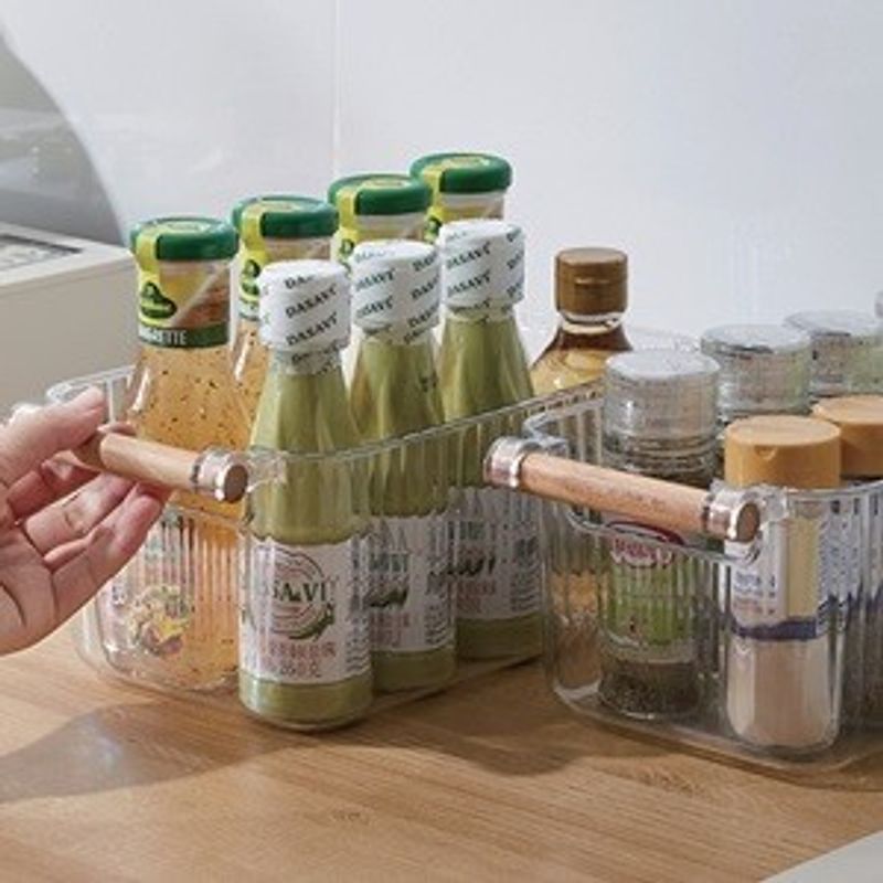 Casa si Gradina - Mobilier - Organizare si depozitare - Cutii depozitare - Cutie de depozitare din plastic transparent cu mâner din lemn, 7.46 L - Infinity.ro