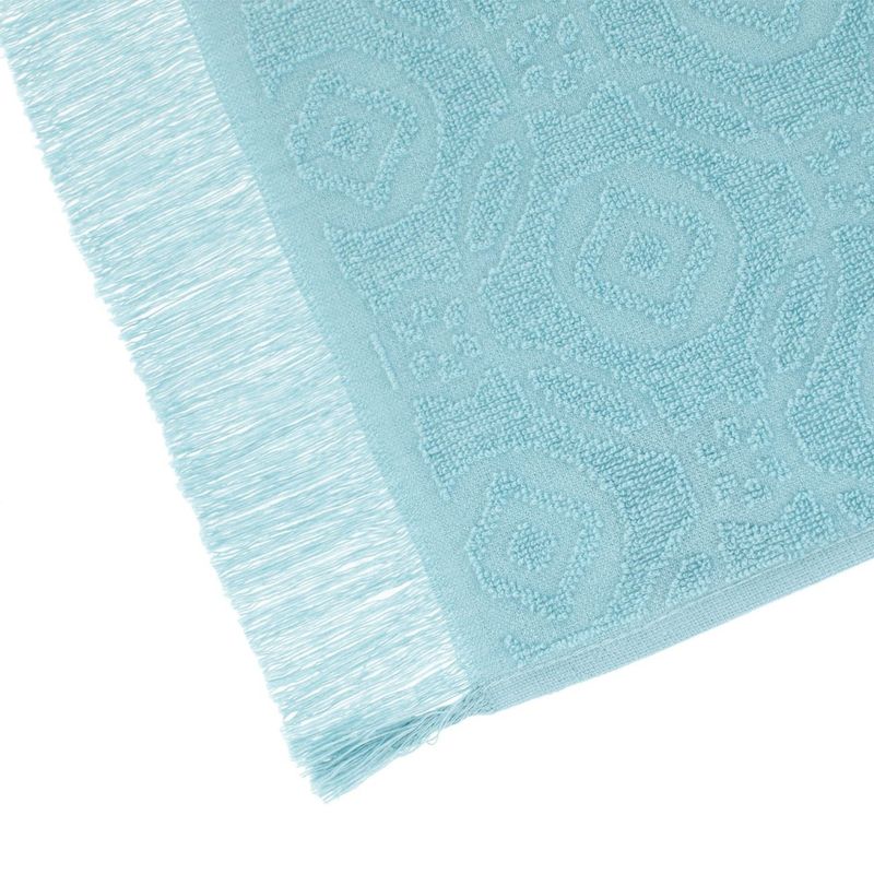 Casa si Gradina - Textile si covoare - Textile baie - Prosoape - Prosop de bucatarie din bumbac, turcoaz, cu model romburi si flori, franjuri, 60x40 cm - Infinity.ro