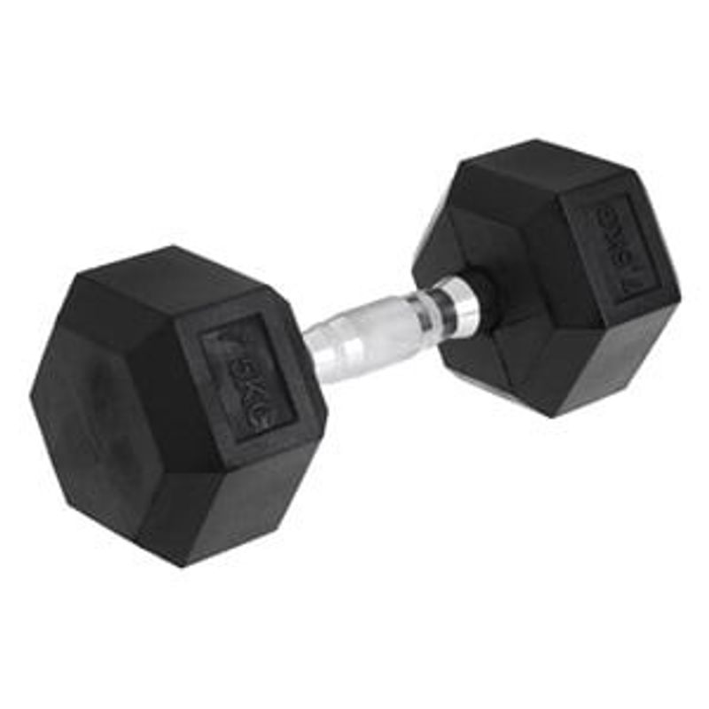 Sport si Outdoor - Fitness - Aparate fitness - Accesorii aparate fitness - Gantera 7,5 kg cu maner din fier si invelis din cauciuc, forma hexagonala, neagra - Infinity.ro