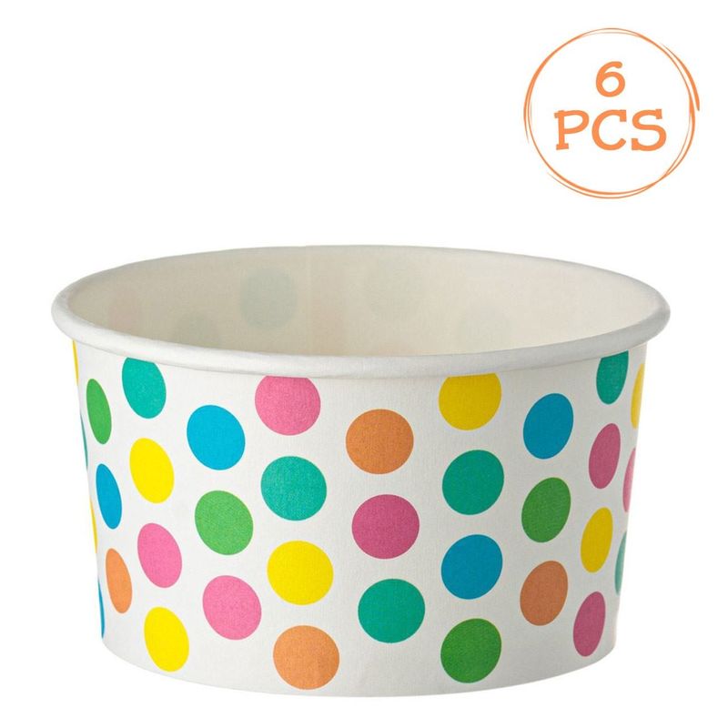 Ingrijire personala si Cosmetice - Dezinfectante - Manusi unica folosinta - Boluri pentru Inghetata din Hartie Alba cu Buline Multicolore, 240ml, 6 buc - Infinity.ro