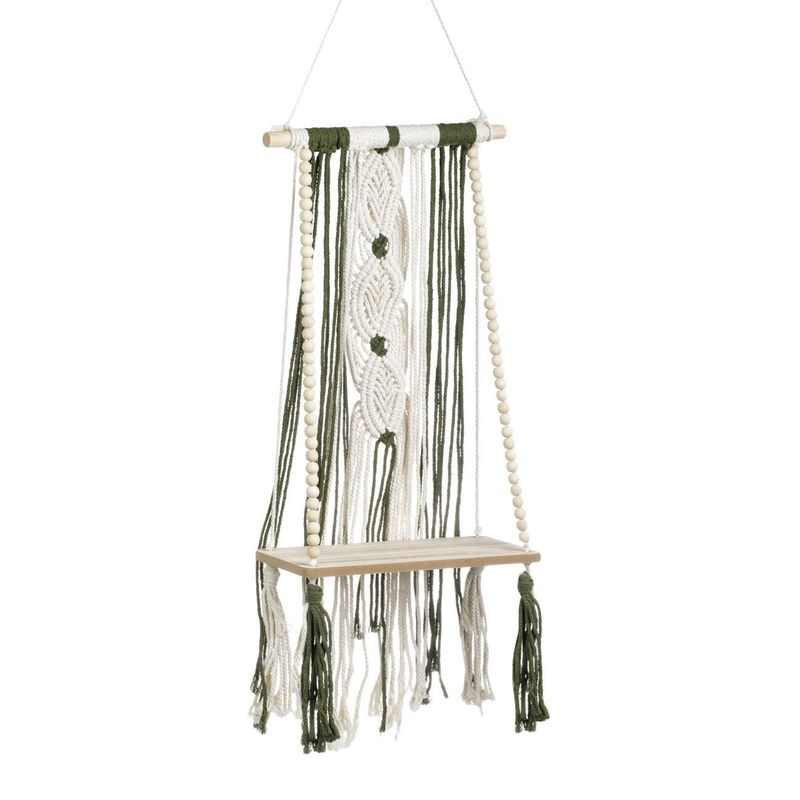 Casa si Gradina - Constructii - Lemn constructii - Placi lemn - Raft decorativ suspendabil din lemn cu macrame, 25x13x42cm - Infinity.ro