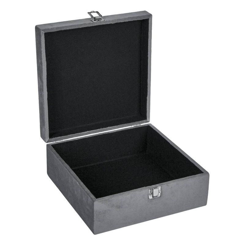 Casa si Gradina - Mobilier - Organizare si depozitare - Cutii depozitare - Cutie de depozitare din lemn cu captuseala catifelata gri, inchidere metalica, 24x24x10 cm - Infinity.ro