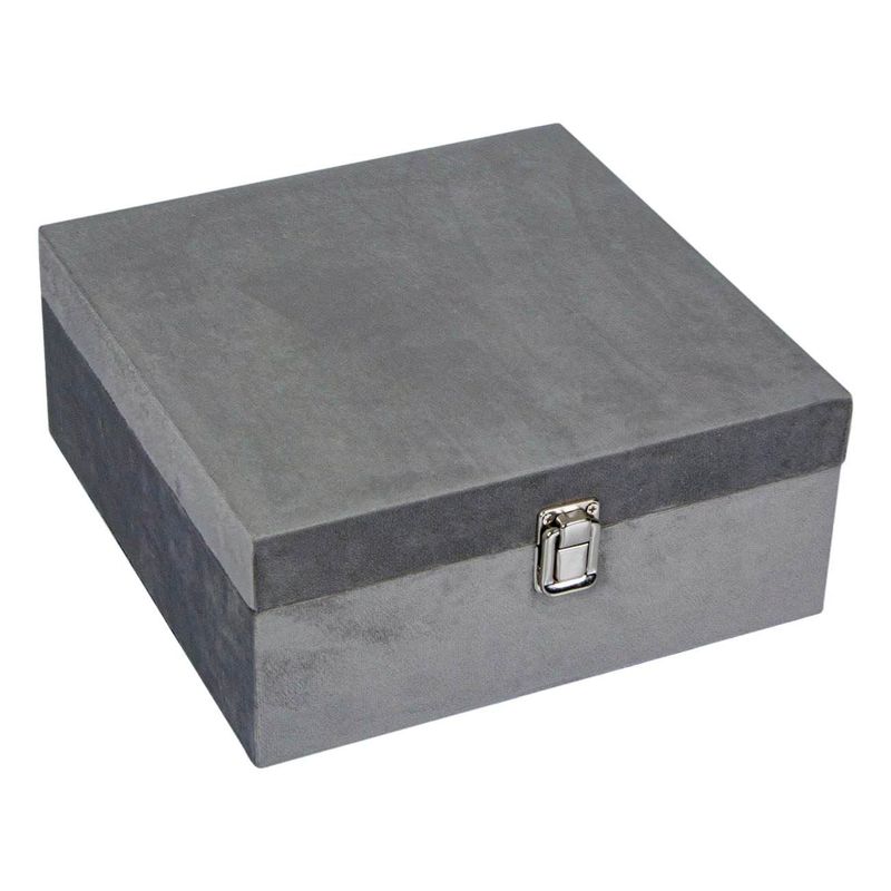 Casa si Gradina - Mobilier - Organizare si depozitare - Cutii depozitare - Cutie de depozitare din lemn cu captuseala catifelata gri, inchidere metalica, 24x24x10 cm - Infinity.ro