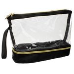 Ingrijire personala si Cosmetice - Machiaj - Portfarduri si genti cosmetice - Portfard transparent cu maner, dublu compartiment, 25x8x17cm, negru si transparent - Infinity.ro