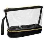 Ingrijire personala si Cosmetice - Machiaj - Portfarduri si genti cosmetice - Portfard transparent cu maner, dublu compartiment, 25x8x17cm, negru si transparent - Infinity.ro