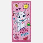 Jucarii, Copii si Bebe - Igiena si ingrijire - Baia bebelusului - Prosoape si halate de baie copii - Prosop de plaja din bumbac roz cu model pisica, 140x70 cm - Infinity.ro